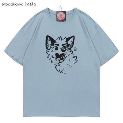 MODAKAWA X atka T-Shirt mit verspieltem Fuchsgesicht-Grafik - Dusty Blue - 5XL - image 4