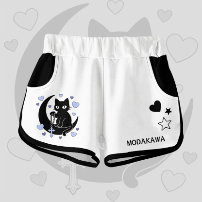 Astrologie Schwarze Katze Grafik Modakawa Shorts - White - 5XL - image 8