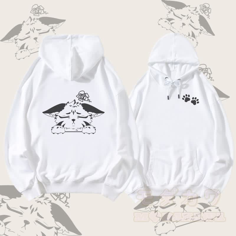 MODAKAWA Unhappy Fox Graphic Streetwear Pullover Hoodie - Weiß - 5XL - image 3