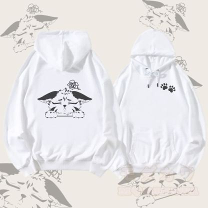 MODAKAWA Unhappy Fox Graphic Streetwear Pullover Hoodie - Weiß - 5XL - image 3