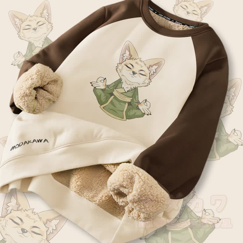 MODAKAWA Zen Fox Grafik Fleecegefüttertes Sweatshirt - Braun & Aprikose - 2XL - image 4