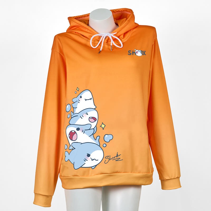 Modakawa Shark Letter Print Loose Hoodie - Orange - 8XL - image 6