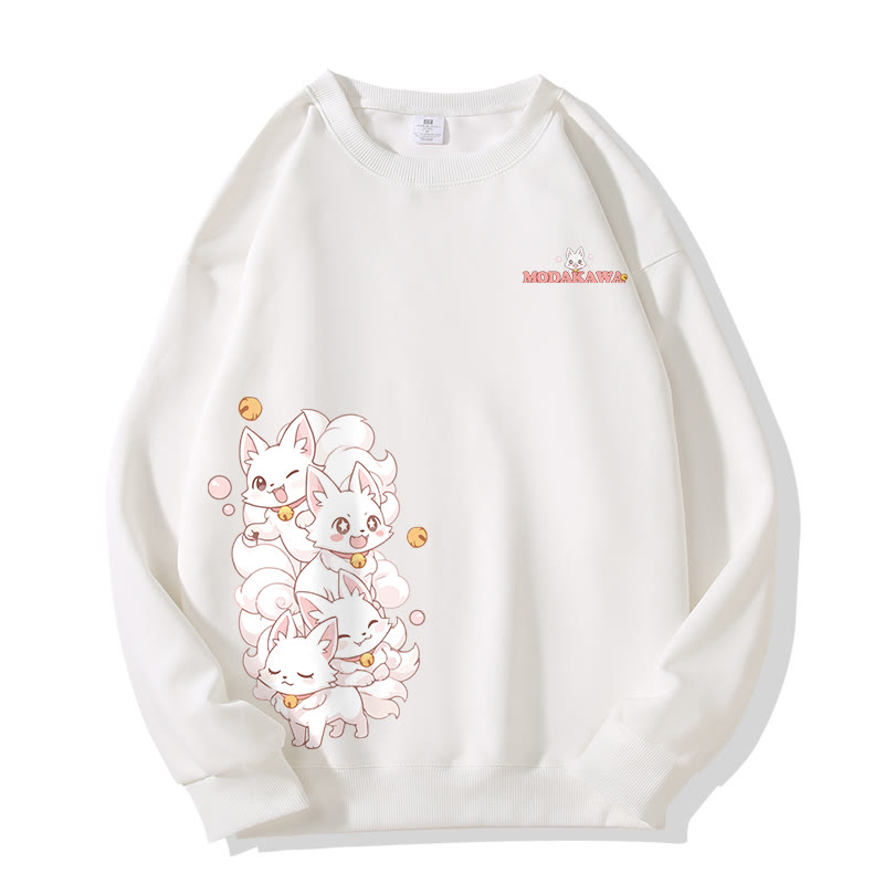 MODAKAWA Unisex-Sweatshirt mit fröhlichem neunschwänzigen Fuchs-Motiv - White - 5XL - image 2
