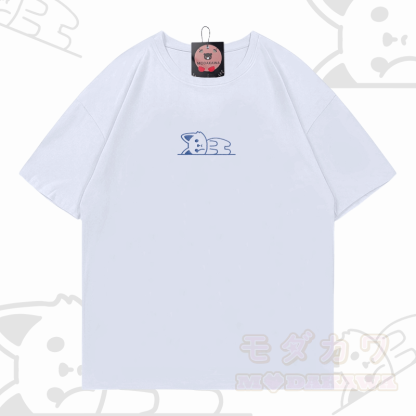 Modakawa-Baumwoll-T-Shirt mit gesticktem liegenden Fuchs - Weiß - 5XL - image 5