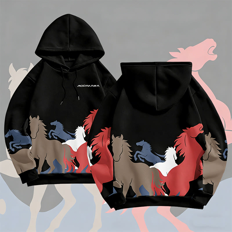 MODAKAWA Pullover-Hoodie mit Allover-Print eines galoppierenden Pferdes - Black - 6XL - image 5