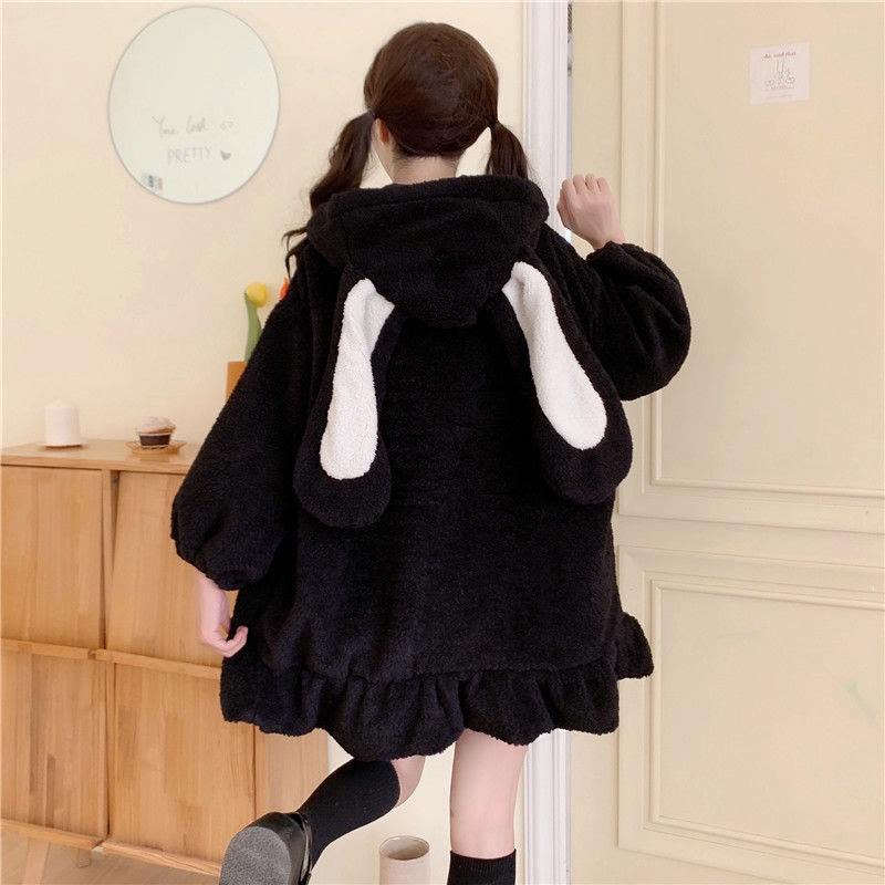 Niedliche Sherpa-Kapuzenjacke mit Hasenohren - image 10