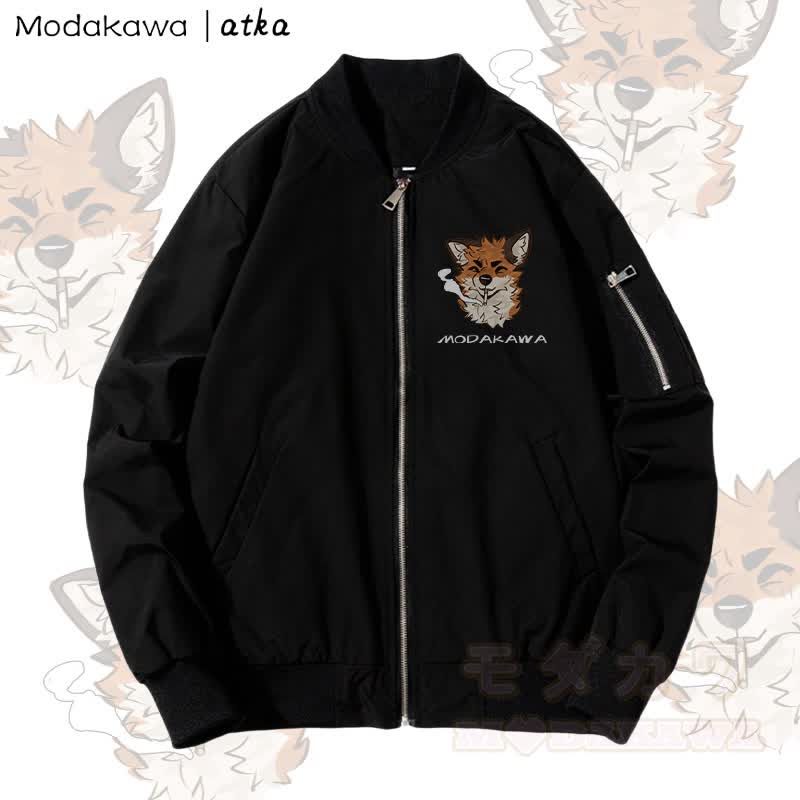 MODAKAWA X atka Fox Smoking Graphic Zip Up Outerwear Jacket - Verdickt - Schwarz - 4XL - image 4