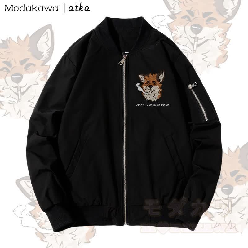 MODAKAWA X atka Fox Smoking Graphic Zip Up Outerwear Jacket - Verdickt - Schwarz - 4XL - image 4