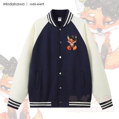 MODAKAWA X cute.aiart Baseballjacke mit Fuchs-Grafik und Farben - Purpurblau & Aprikose - 5XL - image 3