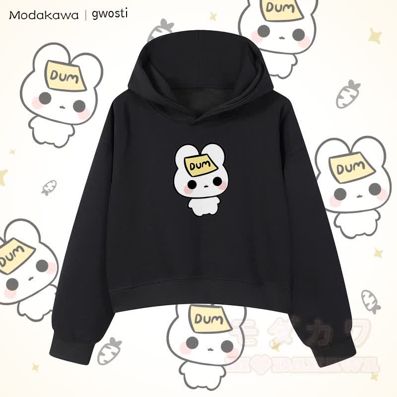 MODAKAWA X gwosti DUM Bunny Graphic Cropped Cotton Hoodie - Schwarz - 3XL - image 5