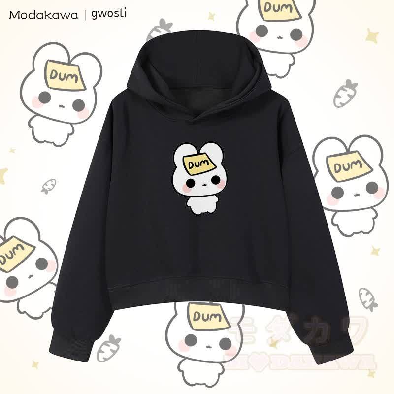 MODAKAWA X gwosti DUM Bunny Graphic Cropped Cotton Hoodie - Schwarz - 3XL - image 5
