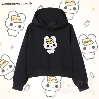 MODAKAWA X gwosti DUM Bunny Graphic Cropped Cotton Hoodie - Schwarz - 3XL - image 5
