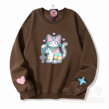 Modakawa Sweatshirt mit Astrologie-Katzenmotiv - Braun - 5XL - image 4