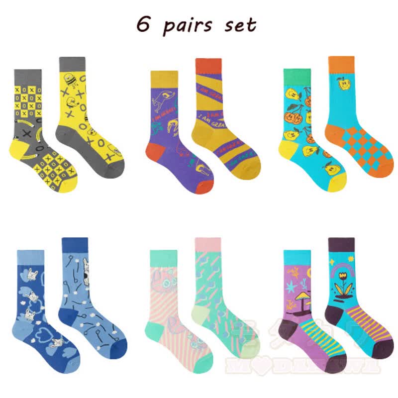Bunte, asymmetrisch bedruckte Socken bis zur Wade - Satz B - One Size - image 20