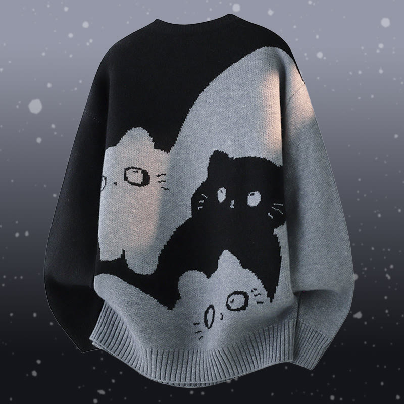 Zweiteiler mit Katzenmotiv, Strickpullover und Blumen-Cargohose - image 8