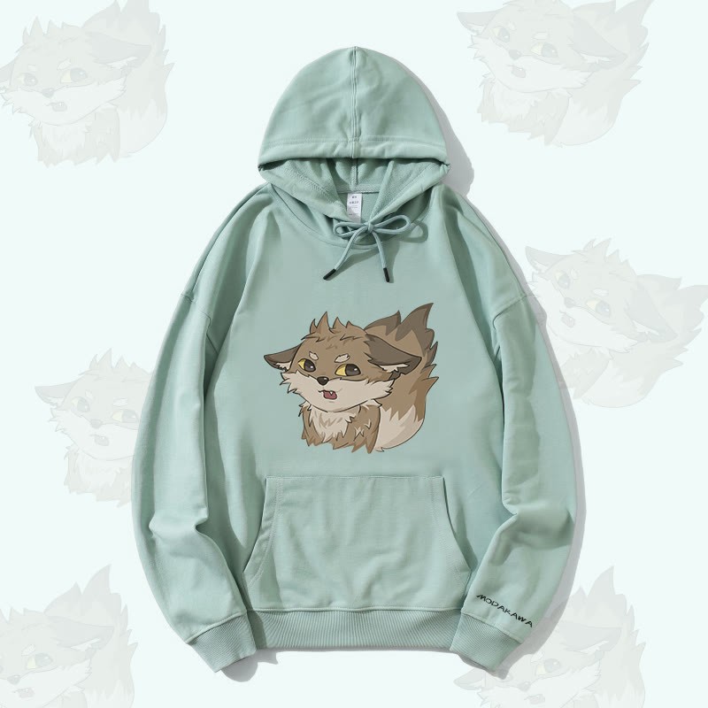 MODAKAWA Gray Fox Graphic Streetwear Pullover Hoodie - Green - 5XL - image 3
