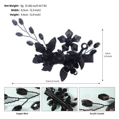 Gothic-Haarspangen mit schwarzem Blumenmuster und Entenschnabelform - C - image 7