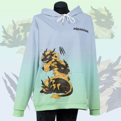 MODAKAWA Pullover-Hoodie mit rauchendem Drachen-Grafikprint - Blue&Green - 8XL - image 4