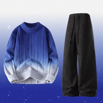 Zweiteiliger Strickpullover mit Farbverlauf und Taschen - Set E - 4XL - image 5