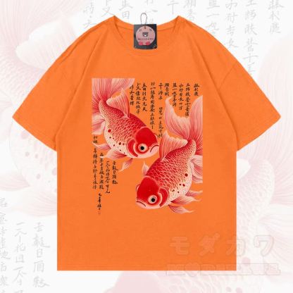 MODAKAWA Sommer-T-Shirt mit Fischgrafik, lockerer Ärmel - Orange - 5XL - image 16