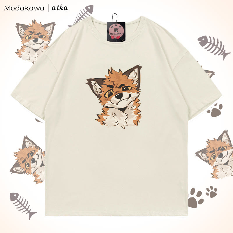 MODAKAWA X atka Lustiges Fuchs-Grafik-T-Shirt - Beige - 5XL - image 3