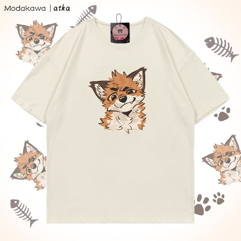 MODAKAWA X atka Lustiges Fuchs-Grafik-T-Shirt - Beige - 5XL - image 3