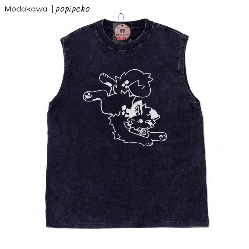 Verspieltes Unisex-T-Shirt mit verwaschenem Vintage-Print und Welpen-Grafik - Schwarz - 2XL - image 4