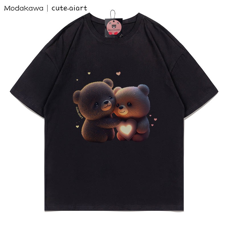T-Shirt mit dem Aufdruck „Zwei kuschelnde Bären“ - Black - 5XL - image 5