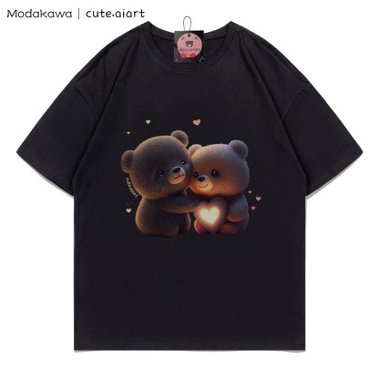 T-Shirt mit dem Aufdruck „Zwei kuschelnde Bären“ - Black - 5XL - image 5