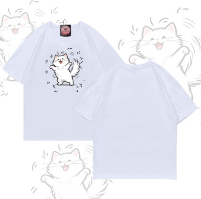 Modakawa T-Shirt mit fröhlichem Katzenmotiv aus 100 % Baumwolle - White - 5XL - image 4