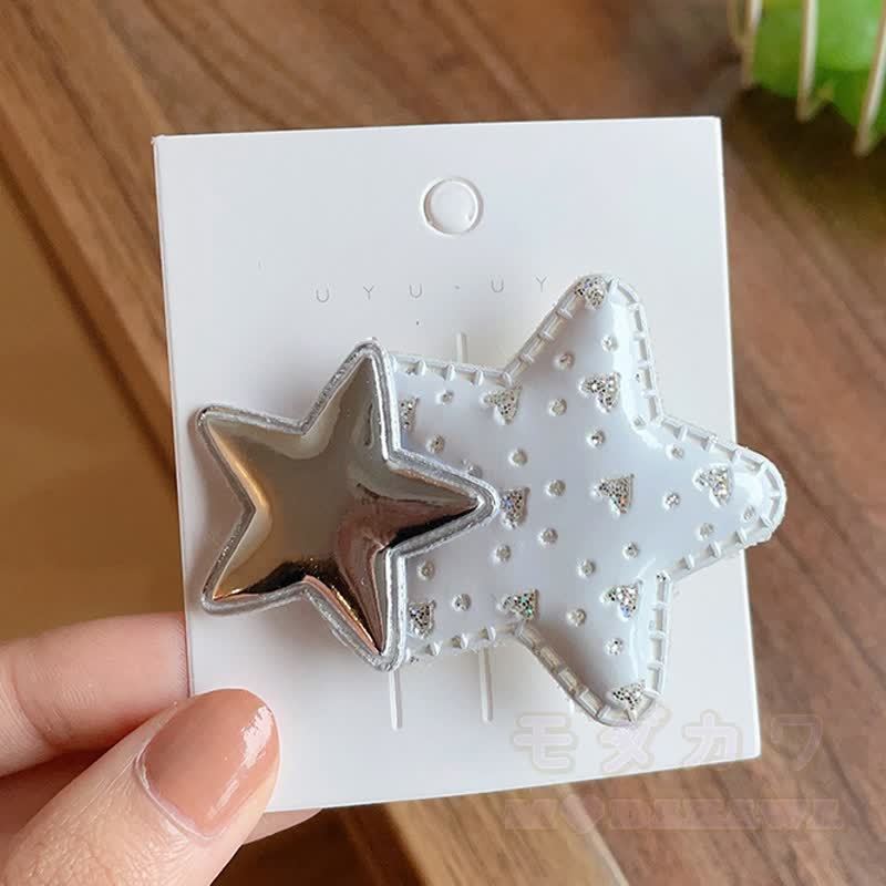 Süße Y2K-Glitzerstern-Entenschnabel-Haarspangen - Weißer Silberstern - image 4