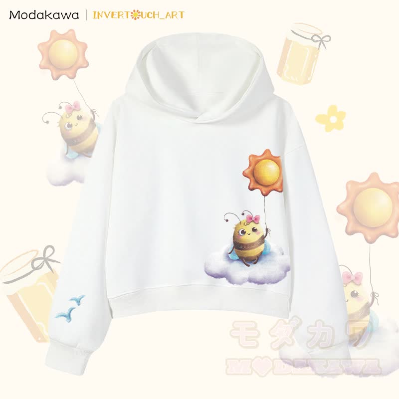 MODAKAWA X INVERTOUCH_ART Cloud Bee Graphic Modakawa Cropped Cotton Hoodie - Weiß A - 3XL - image 7