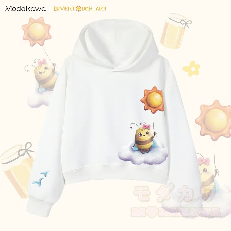 MODAKAWA X INVERTOUCH_ART Cloud Bee Graphic Modakawa Cropped Cotton Hoodie - Weiß A - 3XL - image 7