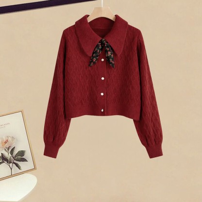 Strickkleid, roter Pullover, karierter Meerjungfrauenrock, passendes Outfit - Sweater - XL - image 2