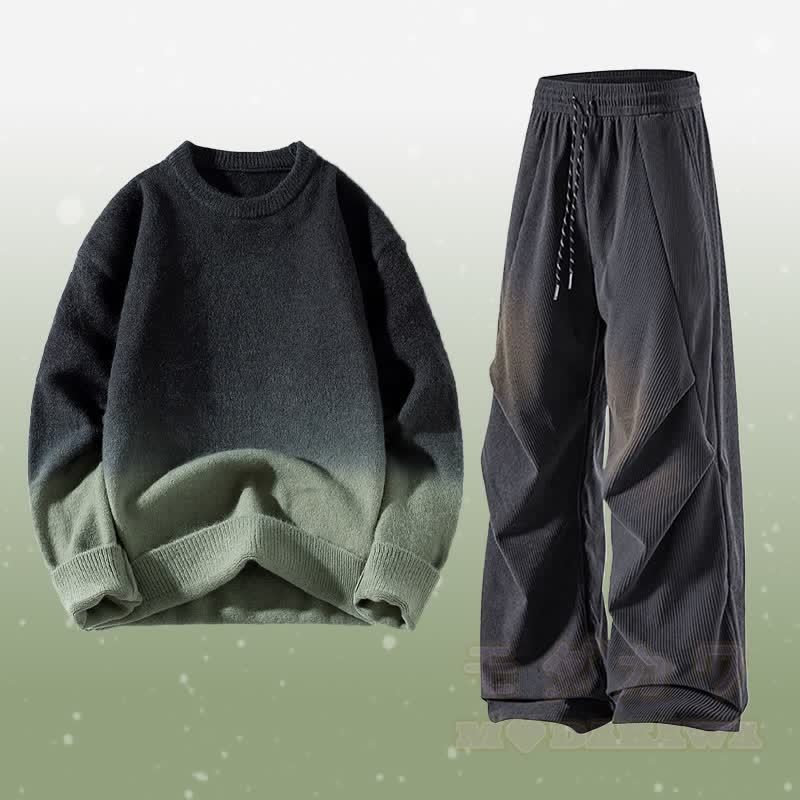 Zweiteiler: Strickpullover mit Farbverlauf und Cordhose - Set H - 3XL - image 8