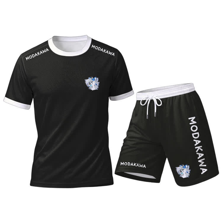 MODAKAWA X Space Wink Barker Graphic Herren-Sport-T-Shirt, Shorts mit Kordelzug und passendem Outfit - Black Set【Black Top+Black Shorts】 - 5XL - image 16