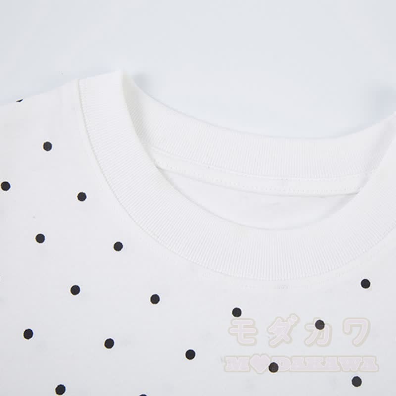 Hochwertiges, strapazierfähiges Set aus zweiteiligem Set: T-Shirt mit Polka-Dot-Stickerei und weit geschnittener Hose. - image 9