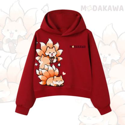 MODAKAWA Cropped Cotton Hoodie mit niedlichem Fuchs-Motiv - Red - 3XL - image 12