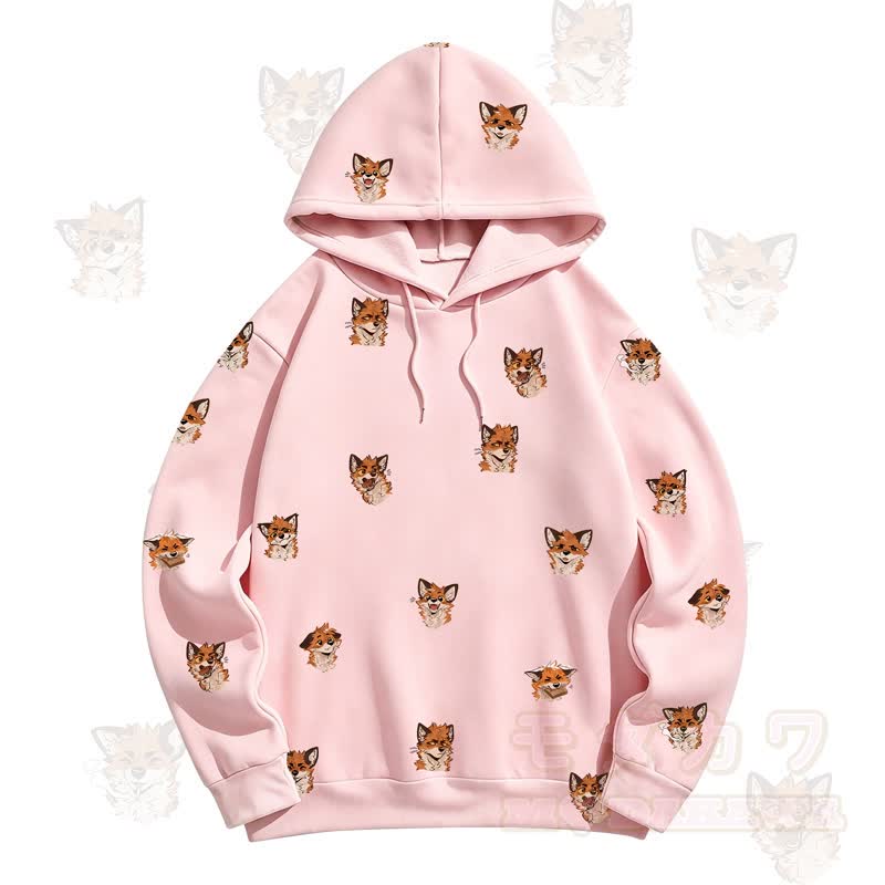 MODAKAWA Kapuzenpullover mit Cartoon-Fuchs-Allover-Print - Rosa - 5XL - image 7