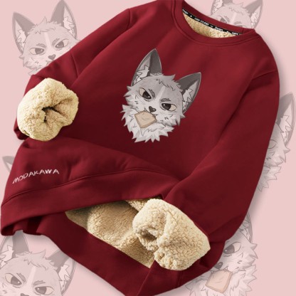 MODAKAWA Sweatshirt mit Silberfuchs-Grafik und Fleece-Futter - Wine Red - 2XL - image 2