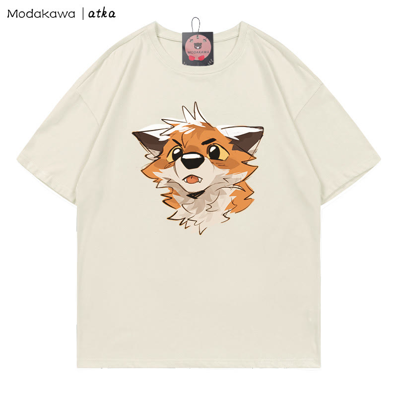 MODAKAWA X atka Surprised Fox Grafik-T-Shirt - Beige - 5XL - image 7