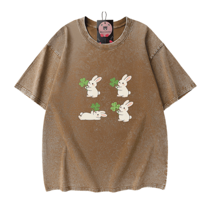 Modakawa Vintage T-Shirt aus 100 % Baumwolle mit St. Patrick's Day-Hasenmotiv (Vintage-Waschung) - Brown - 5XL - image 7