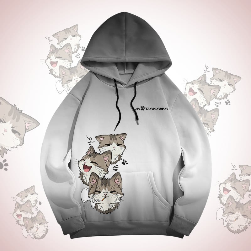 MODAKAWA Kapuzenpullover mit niedlichem Katzenmotiv - Grey - 5XL - image 3