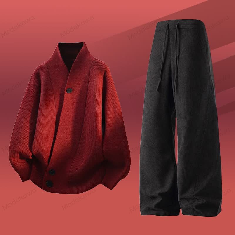 Zweiteiliges Set aus Strickjacke, Cordhose und Cardigan - Satz G - 4XL - image 7