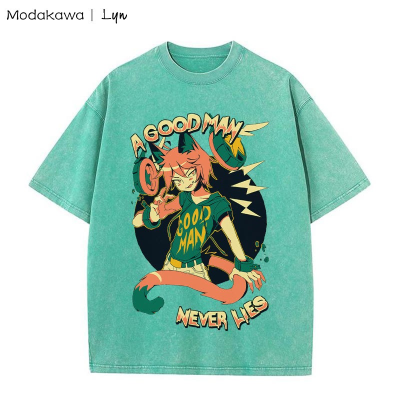 MODAKAWA X Lyn Unisex-T-Shirt mit Grafik „A GOOD MAN NEVER LIES“ im Vintage-Waschverfahren - Green - 5XL - image 3