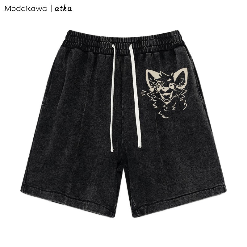 MODAKAWA X atka – Shorts mit fröhlicher Fuchsgrafik im Vintage-Look - Schwarz - 3XL - image 3