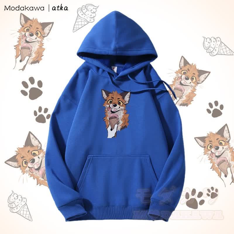 Kapuzenpullover mit Fleecefutter und Fuchs-Eiscreme-Grafik - Blau - 5XL - image 6