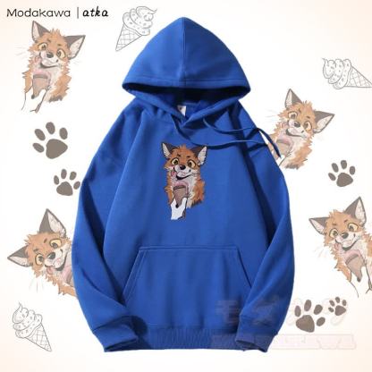 Kapuzenpullover mit Fleecefutter und Fuchs-Eiscreme-Grafik - Blau - 5XL - image 6