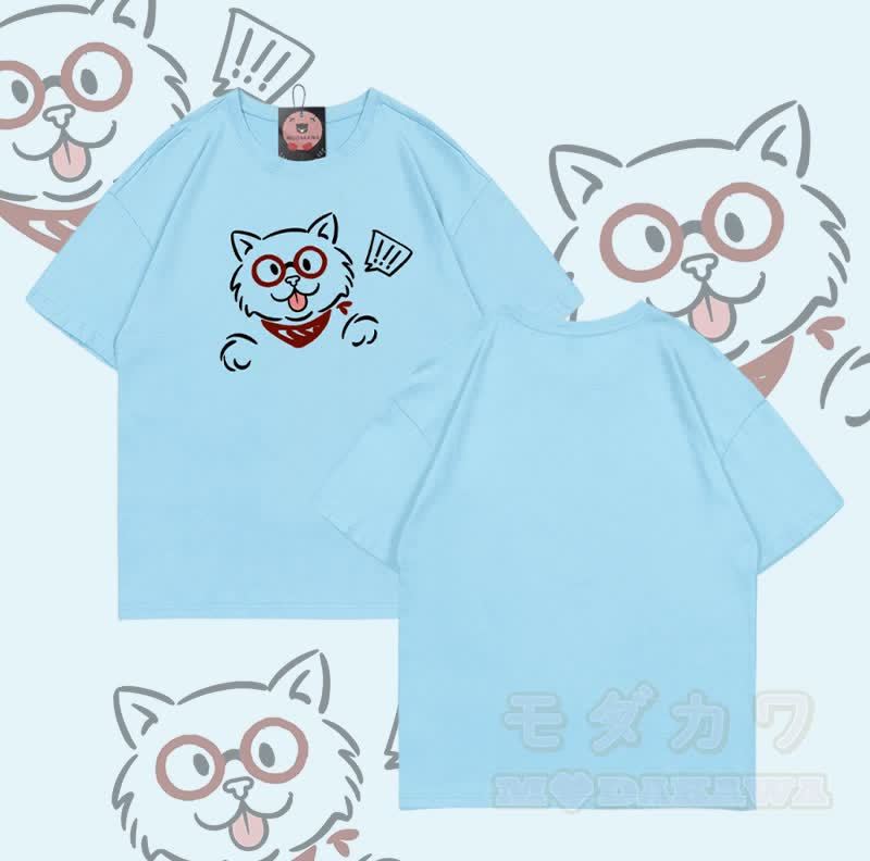 Modakawa T-Shirt aus 100 % Baumwolle mit überraschter Katze - Himmelblau - 5XL - image 7