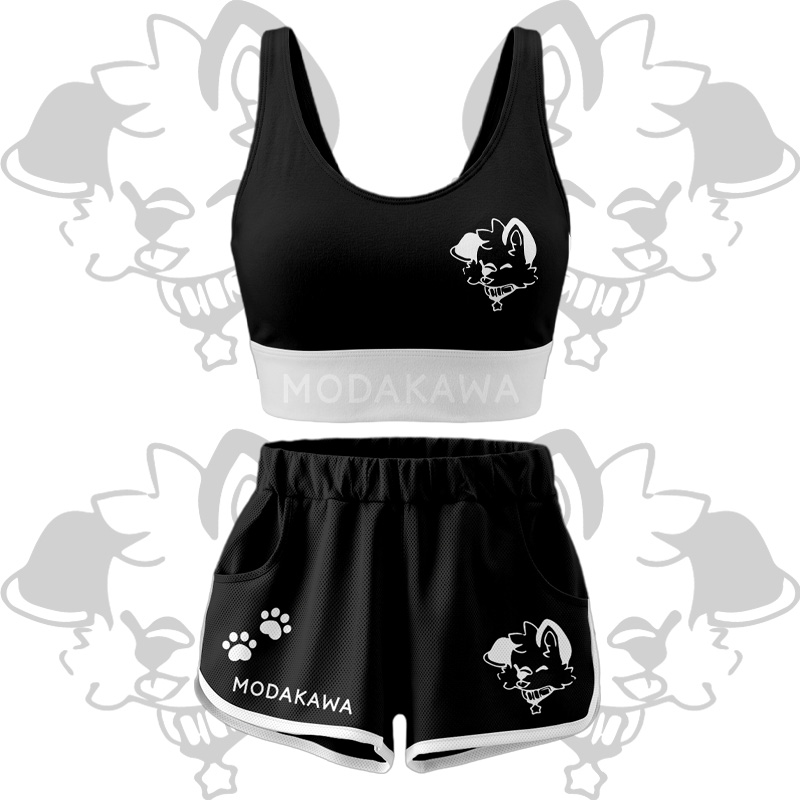 MODAKAWA X popipeko Puppy Graphic Crop Tank Tank Sport Top Shorts Bikini Matching Outfit - Black Set - 5XL - image 13